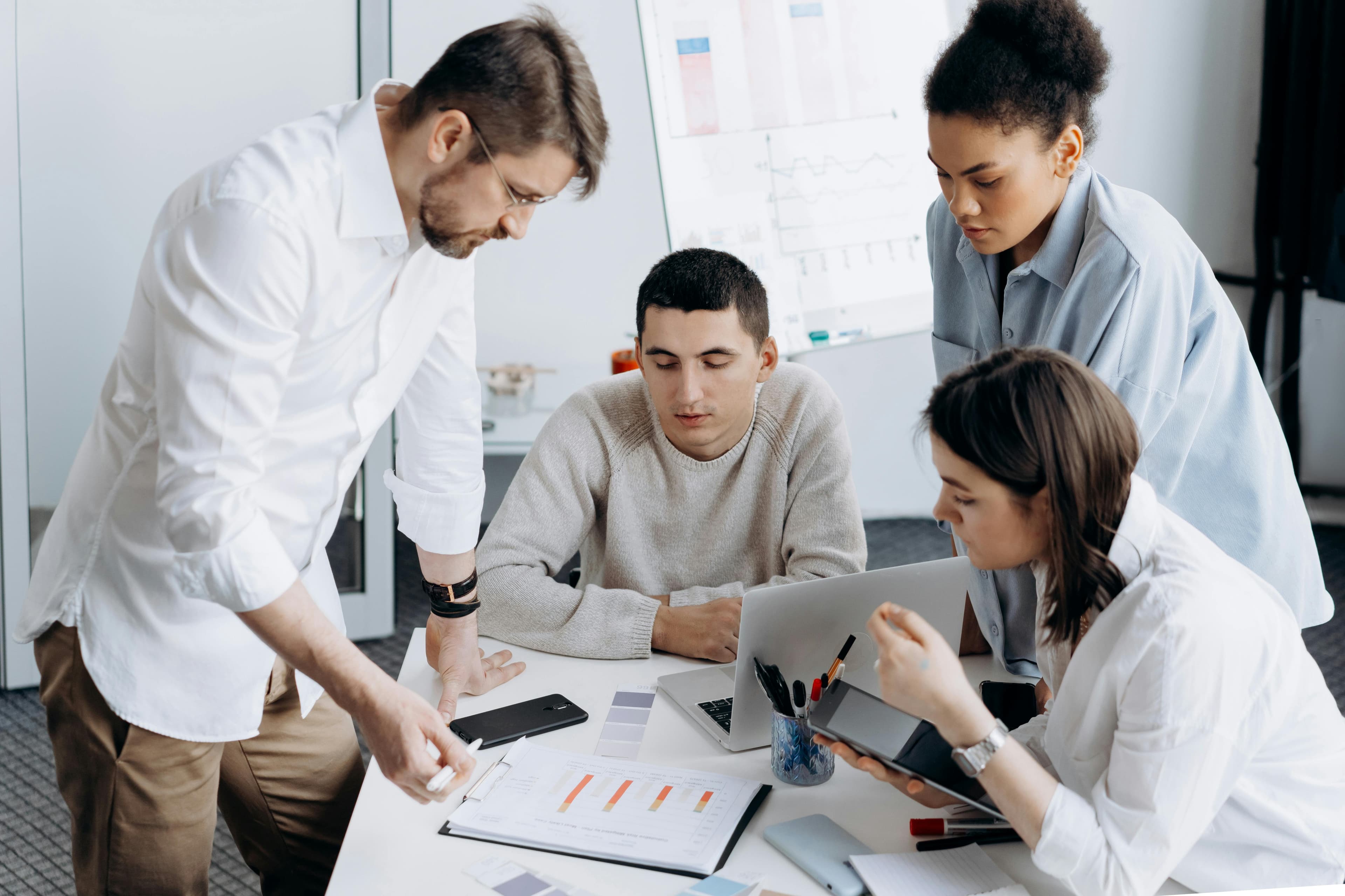 Employees brainstorming in the office