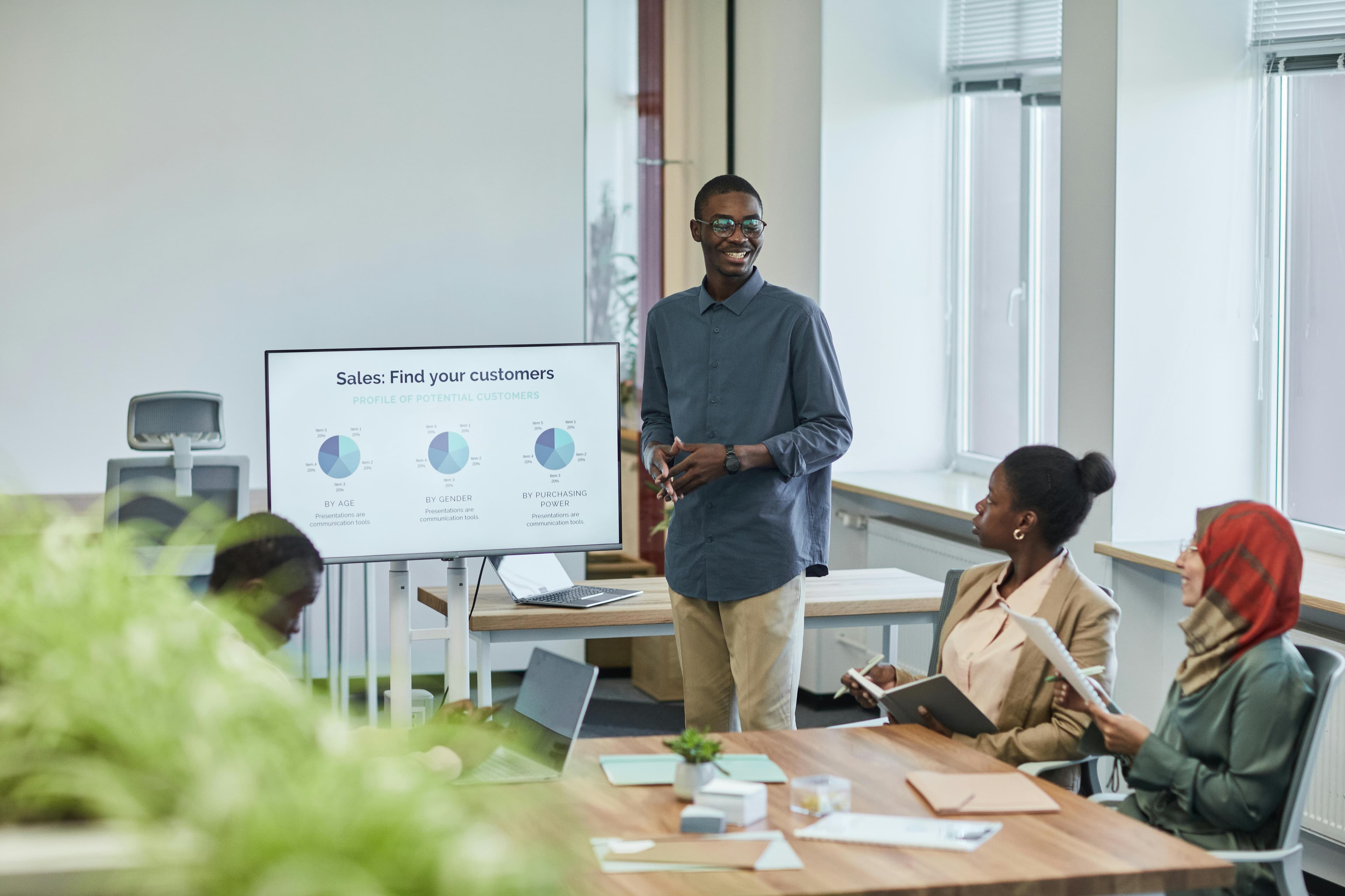 Man having a presentation at a modern office setting